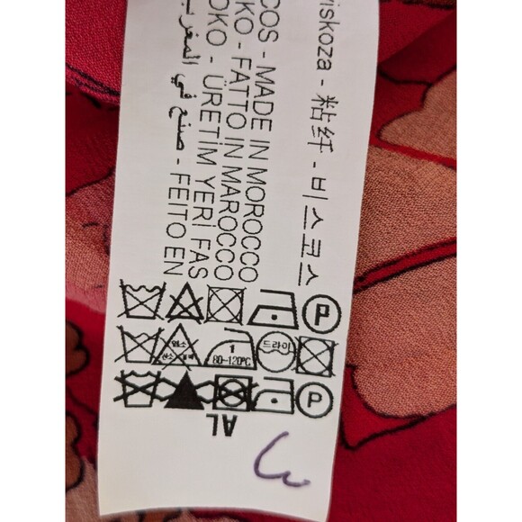 Zara Blouse Womens sz M Red Floral Print Ruffle Sheer Romantic Boho Chic Peasant - Picture 13 of 15